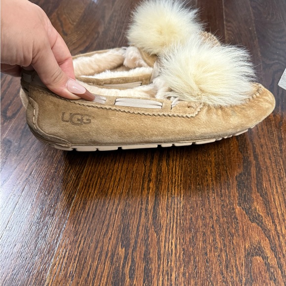 UGG Women's Brown Slippers with Cream Pom-Poms - Picture 2 of 4